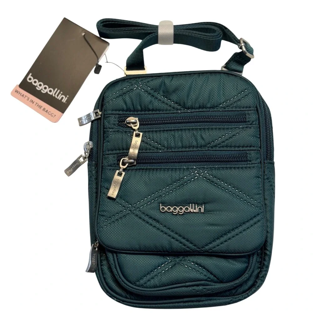 baggallini RFID Journey Crossbody Bag Emerald Quilted Travel Small Purse‎ Women